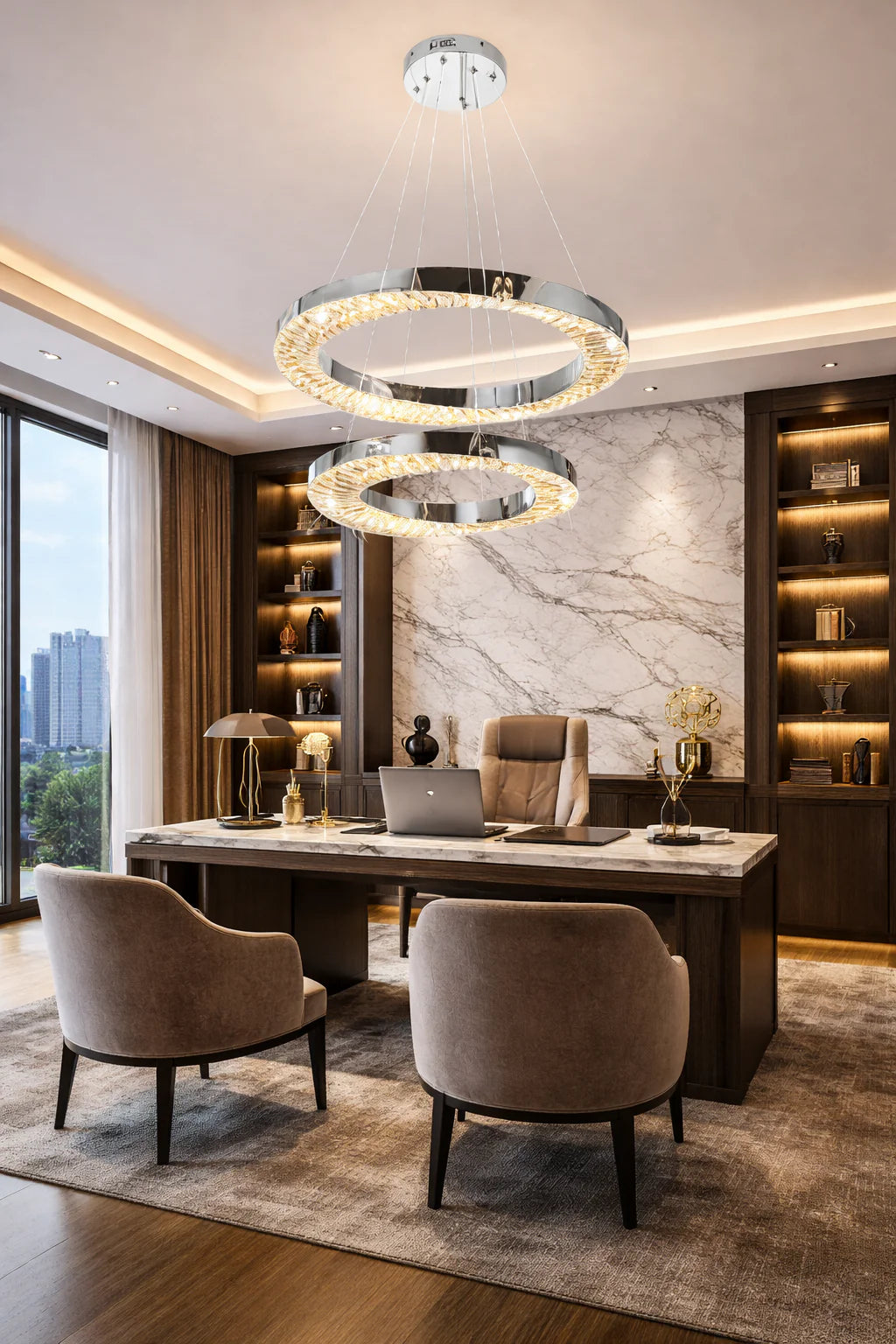 Candelabru LED HALO Magno, Diametru 40+60 cm, Inaltime 120 cm, IP20, Lumina Rece/Neutra/Calda, Dimabila, Crom, Cristal, Metal