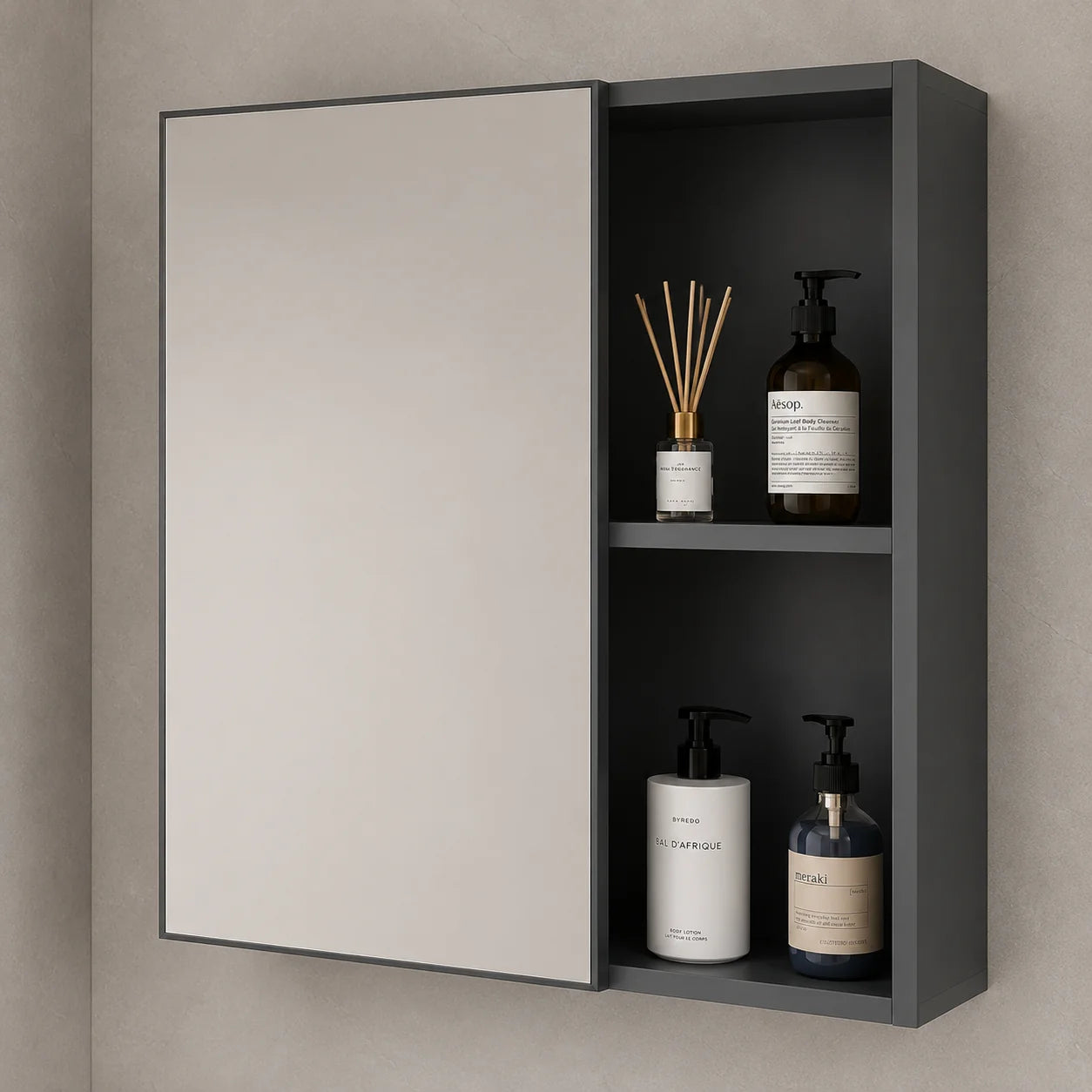 Set Mobilier EVOQ pentru Baie ,Latime 70cm, 2 Piese, Gri si Alb