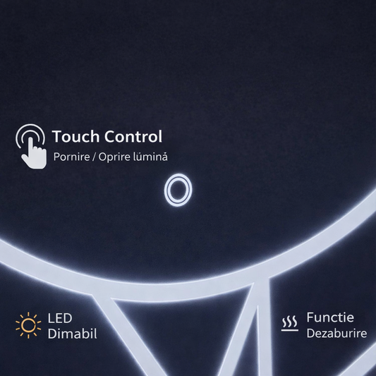 Oglinda LED Touch ASTRIX, 60cm, 6000K, Dimabila, Sistem Dezaburire