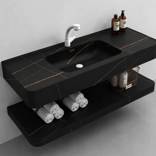 Set Mobilier KRISS pentru Baie, 80cm, 3 Piese, Negru