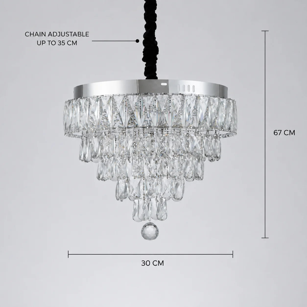 Lustra LED Cristal RIGO cu telecomanda Petito Diametru 30cm, Crom Lucios, Inaltime Reglabila, Metal si Cristal