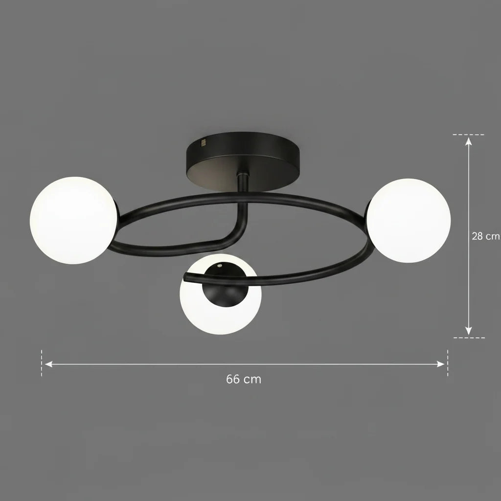 Lustra LED si cristal ORBIT, 66cm, 3xE27, Globuri, Negru