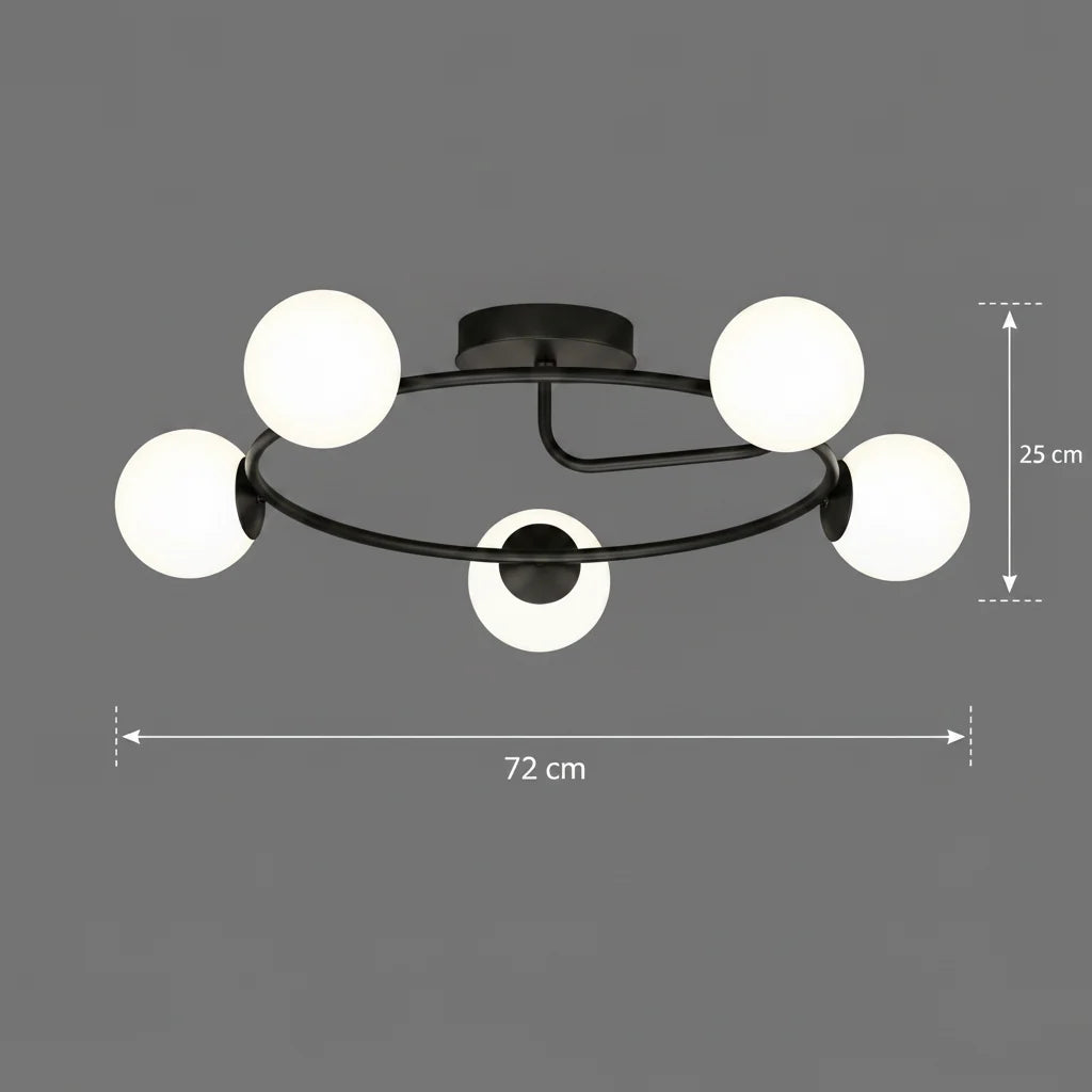 Lustra LED si cristal ORBIT, 72cm, 5xE27, Globuri, Negru