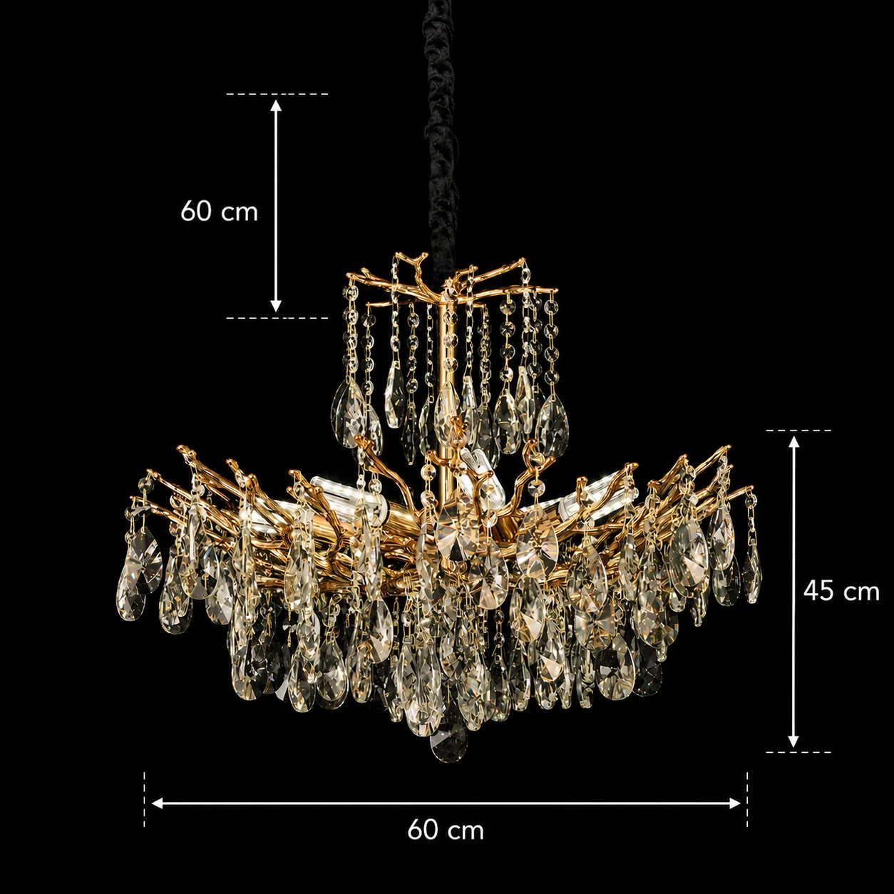 Candelabru Cristal REINA Magno, 6xE14, D60cm, Auriu, Metal si Cristal