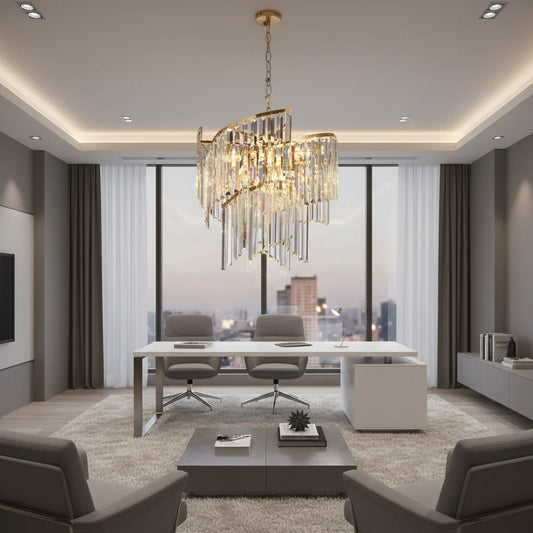 Candelabru Cristal TWEEZE Eleganza, Φ50cm, 9xE14, Auriu, Metal si Cristal