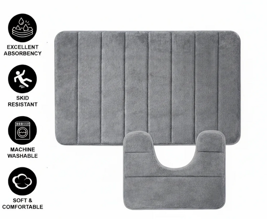 Covorase de Baie, 80x50 cm / 50x40 cm, Gri, Antiderapant, Absorbant, Set 2 bucati