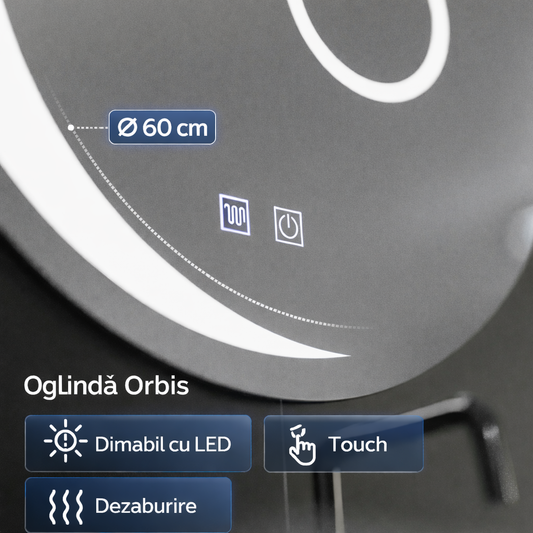 Oglinda LED Rotunda, 60cm, Orbis Touch, Sistem Dezaburire,Dimabila