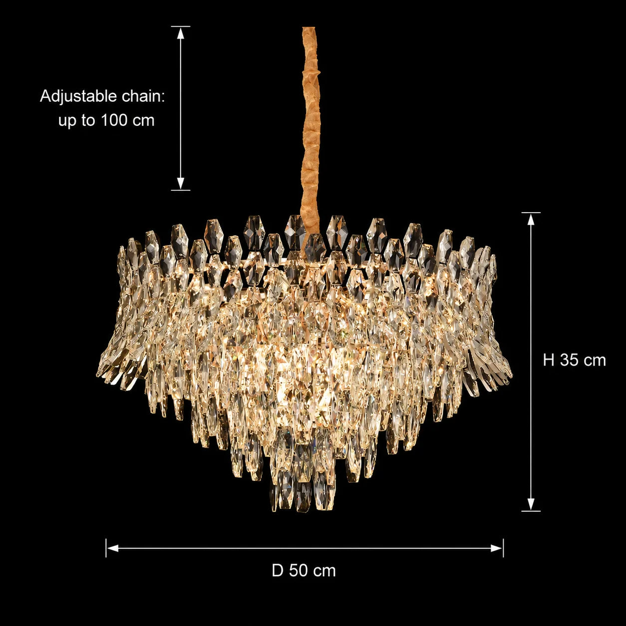 Candelabru Cristal MONARCH Eleganza 3xE14, Diametru 50cm, Inaltime 35cm, Auriu Lucios, Inaltime Reglabila, Design Elegant