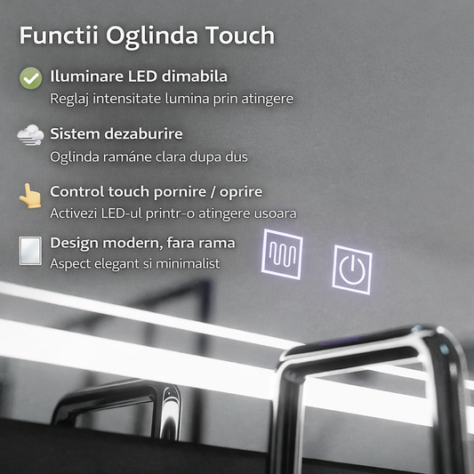 Oglinda LED Rectangulara, 60x80cm, KOVEN Touch, Sistem Dezaburire,Dimabila