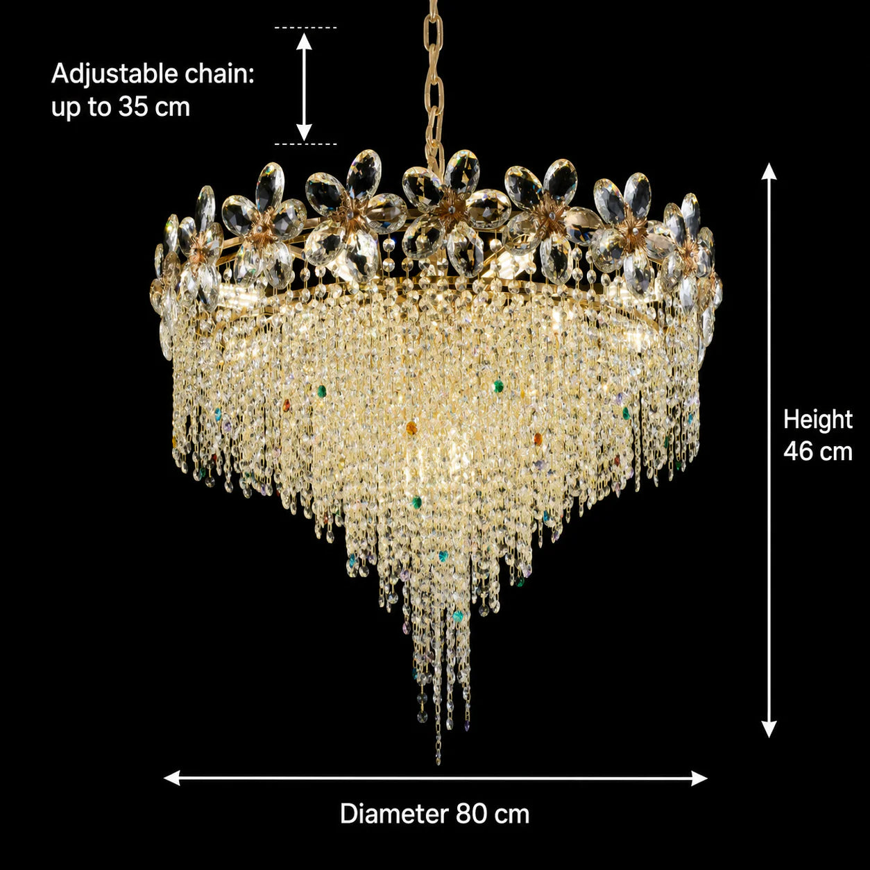Candelabru Cristal BLOSSOM Regalis, 14xE14, 80cm, Auriu Lucios, Inaltime Reglabila, Metal si Cristal