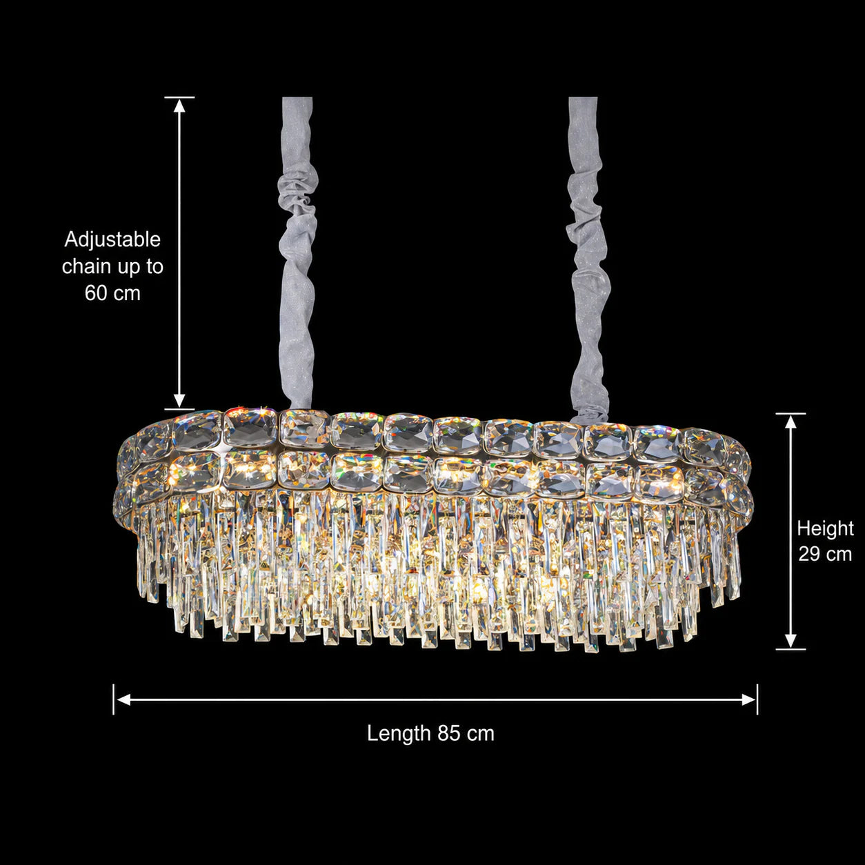 Candelabru Cristal LUCENT Regalis 28xE14, 85x35 cm, Auriu, Inaltime Reglabila, Metal si Cristal