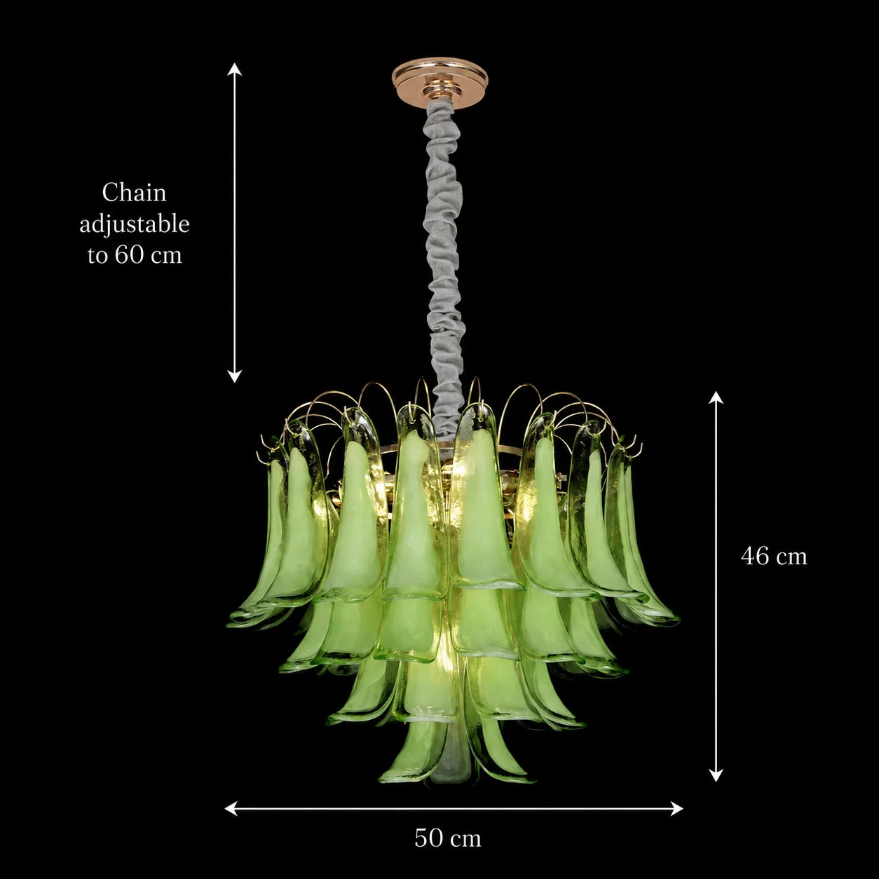 Candelabru Cristal MURANO Eleganza 4xE14, D50 cm, Verde, Inaltime Reglabila, Metal si Cristal