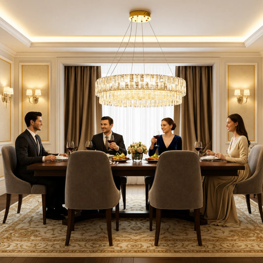 Candelabru Cristal ELYSIAN Magno 9xE14, D60 cm, Auriu, Inaltime Reglabila, Metal si Cristal