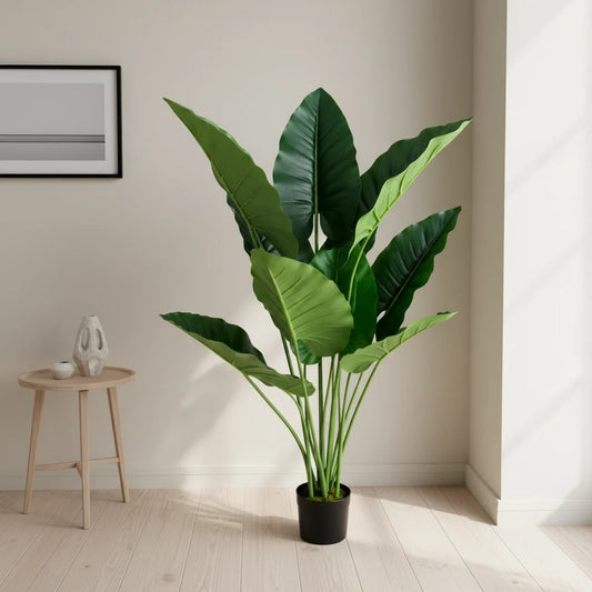 Decoratiune Alocasia, 10 frunze, Plastic, 120 cm, Verde