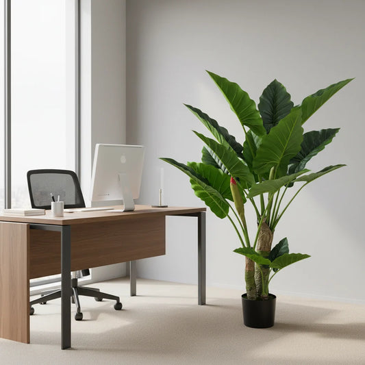 Decoratiune Alocasia, 3 tulpini, Plastic, 160 cm, Verde