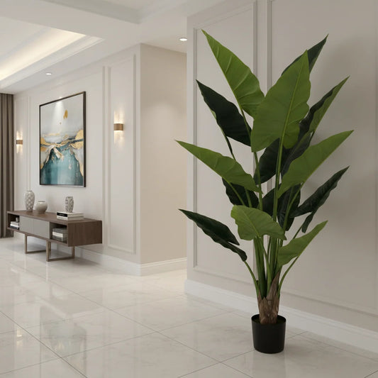 Decoratiune Alocasia, 14 frunze, Plastic, 170 cm, Verde