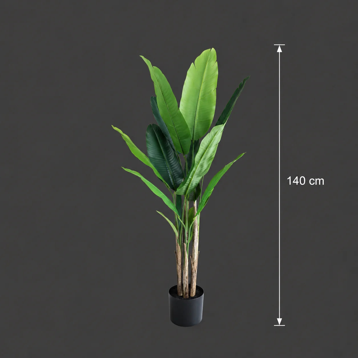 Decoratiune Bananier, 140 cm, 3 tulpini, 11 frunze, Verde