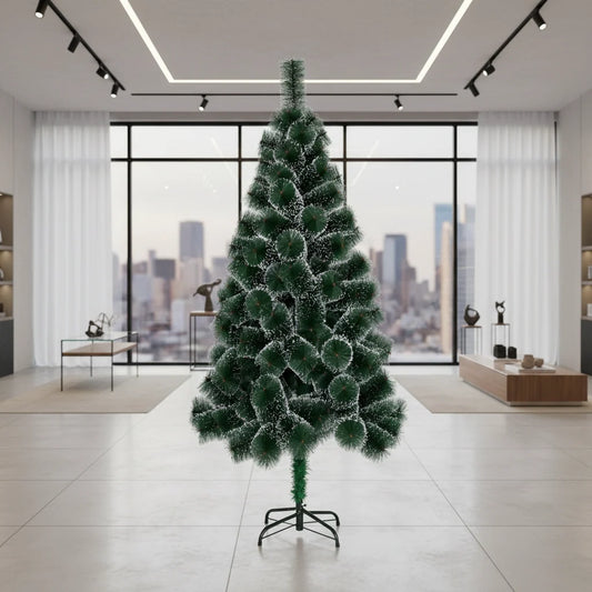 Decoratiune Brad Artificial MANIITSOQ, 210 cm, 280 varfuri, Suport Metalic, Plastic, Ace Verzi cu Varfuri Albe