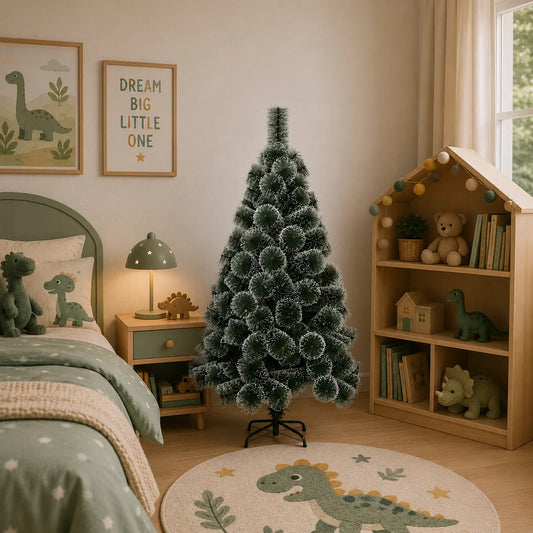 Decoratiune Brad Artificial MANIITSOQ, 150 cm, 130 varfuri, Suport Metalic, Plastic, Ace Verzi cu Varfuri Albe