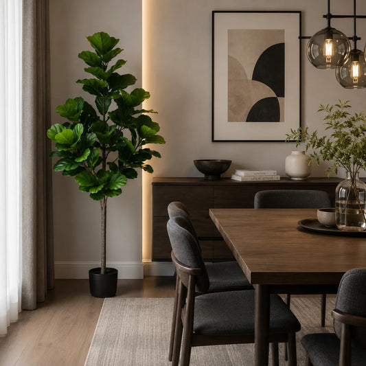 Decoratiune Ficus Lyrata, Plastic, 180 cm, Verde