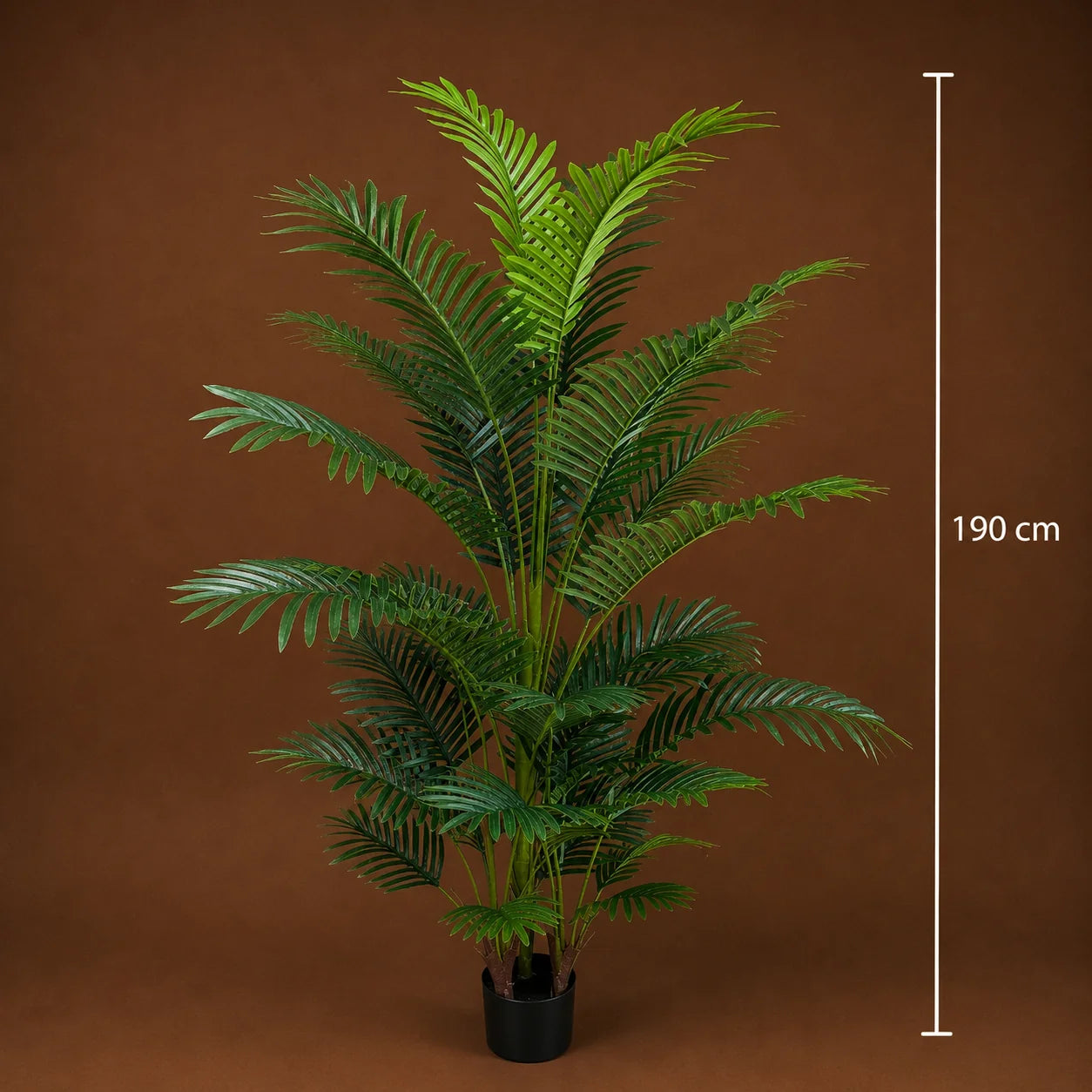 Decoratiune Palmier Kentia, 3 tulpini, Plastic, 30 frunze, 190 cm, Verde