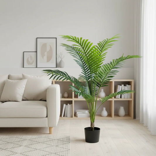 Decoratiune Palmier Kentia, Plastic, 12 frunze, 120 cm, Verde