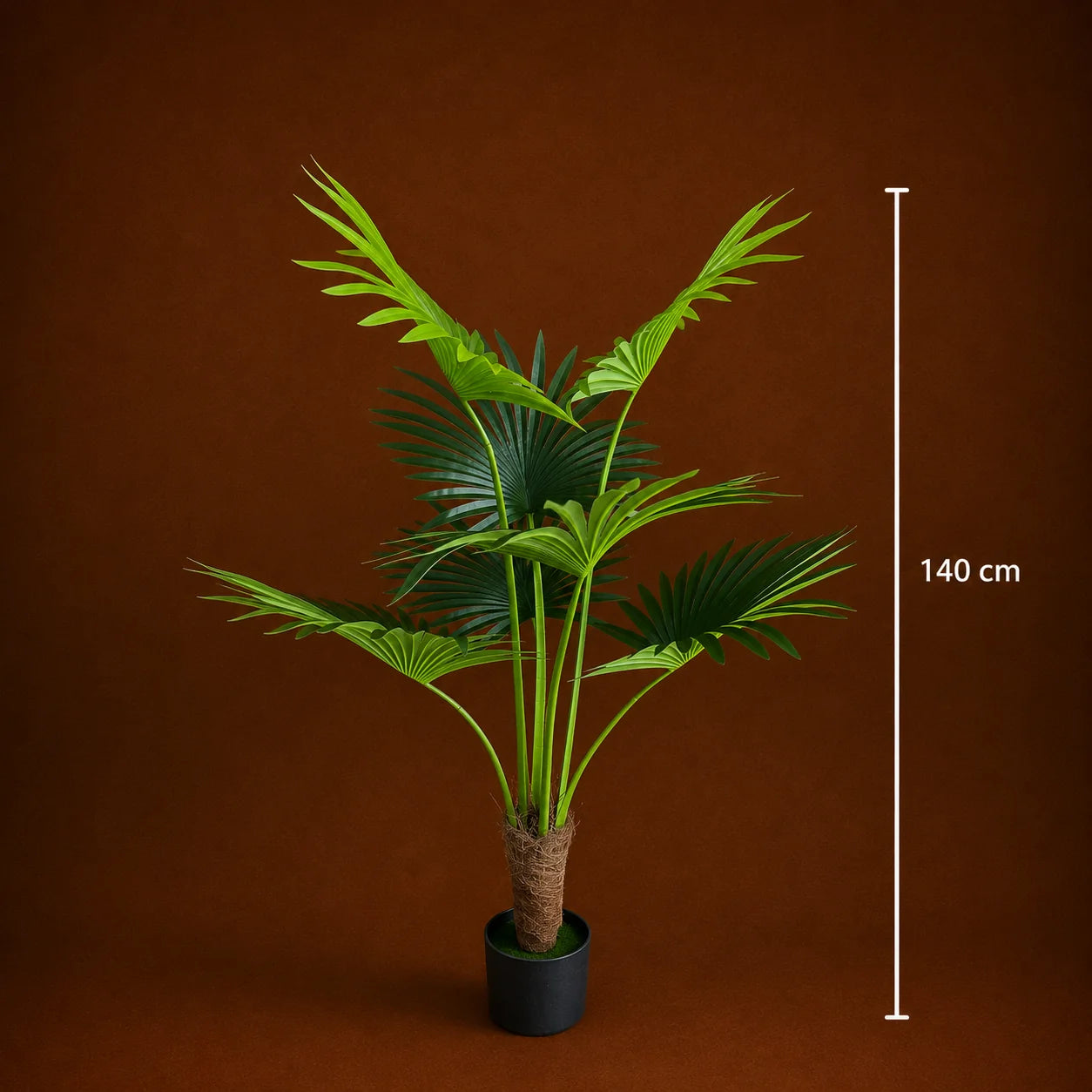 Decoratiune Palmier Livistona Evantai, 7 frunze, Plastic, 140 cm, Verde