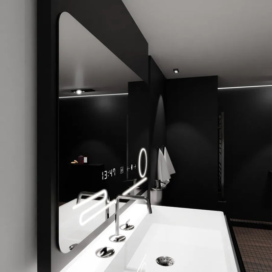 Oglinda LED Rectangulara, 100x60cm, Harmonie MotionGlow Marcello, Sistem Dezaburire, Ceas & Termometru, Lupa Cosmetica,