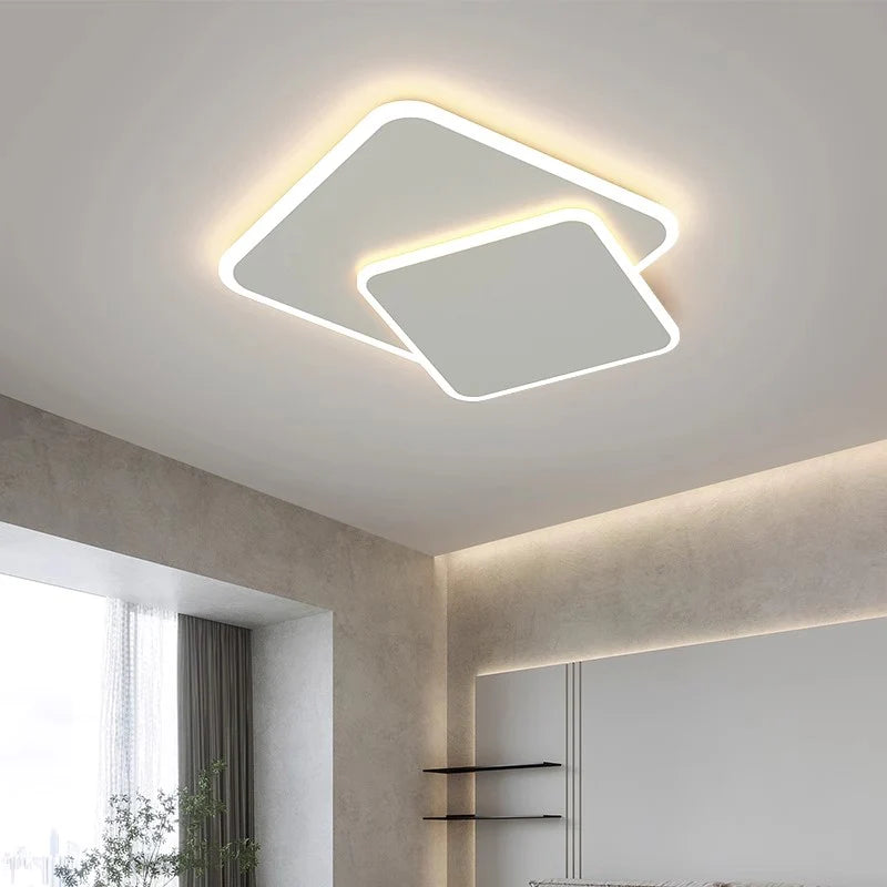 Lustra LED cu telecomanda FUTURA LUMINA 98W, 2 Patrate, lumina Rece/Calda/Neutra, Dimabila, Alb