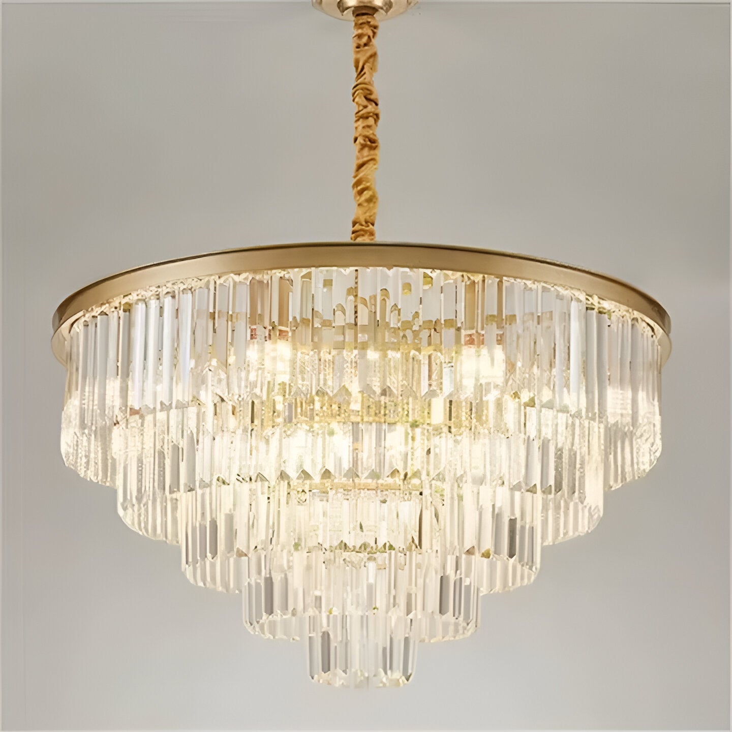 Candelabru Cristal CHAMBORD Eleganza 8xE14, Diametru 48cm, Auriu Mat, Inaltime Reglabila