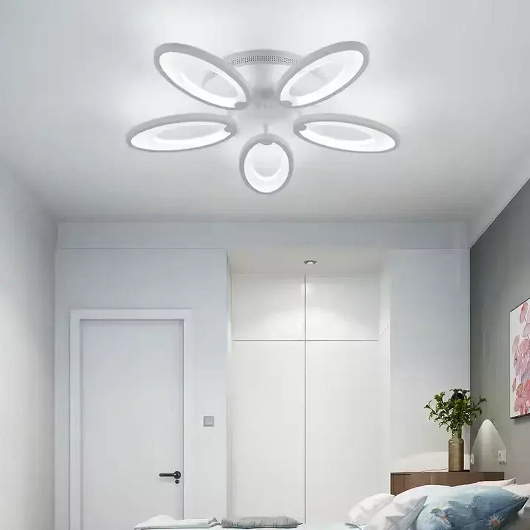Lustra LED cu Telecomanda SUNFLOWER 54W 5 Elemente Lumina Rece/Calda/Neutra Dimabila Alb