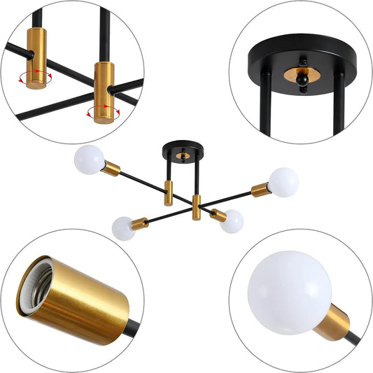 Lustra Modernist Gentile, 4x E27, Negru si Auriu, Design Modern