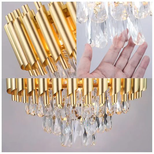 Candelabru Cristal VERSAILLES Petito 3xE14, Diametru 30cm, Auriu, Inaltime Reglabila – culoare aurie, 30 cm – RegalStore