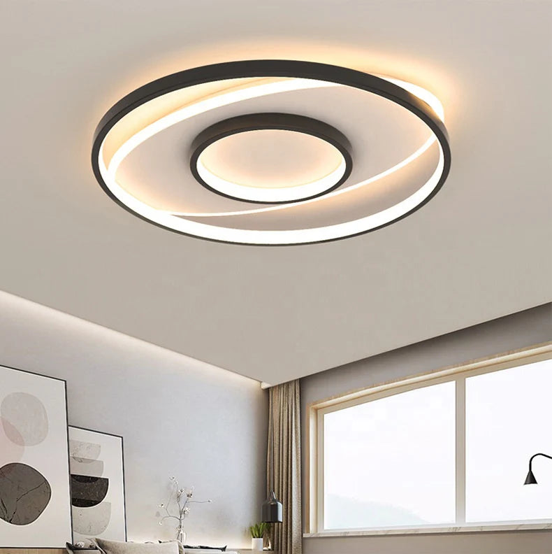 Lustra LED cu telecomanda FIGURATO, 120W, 3 Cercuri, lumina Rece/Calda/Neutra, Dimabila, Negru