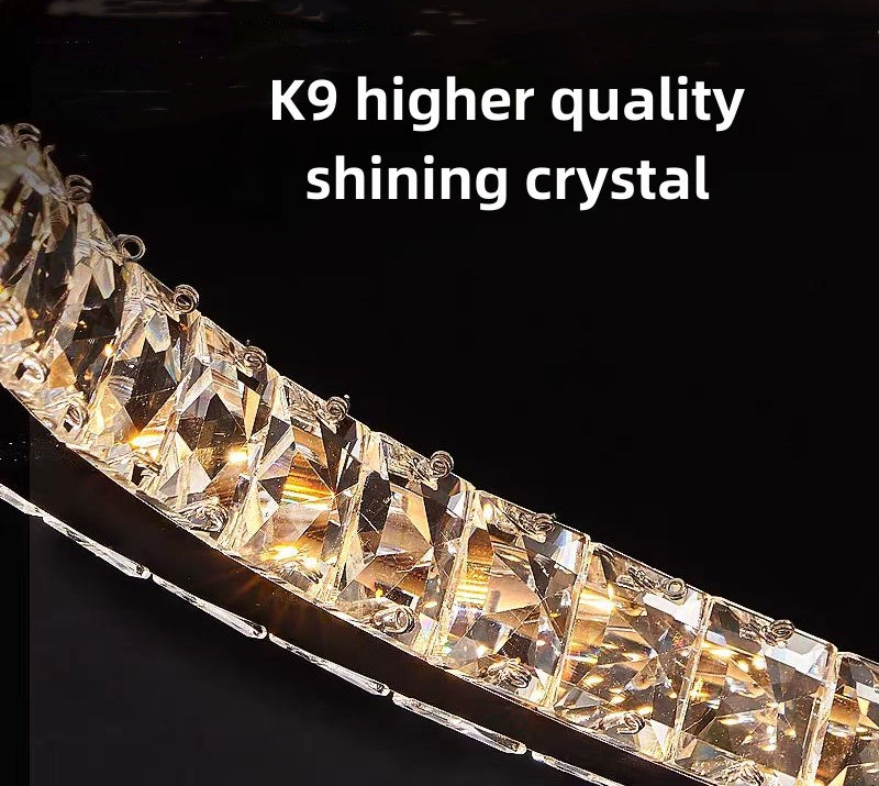 Lustra LED suspendata cu telecomanda si cristal 37W, 2 Cercuri, lumina Rece/Calda/Neutra, Dimabila, Crom Lucios, Inaltim