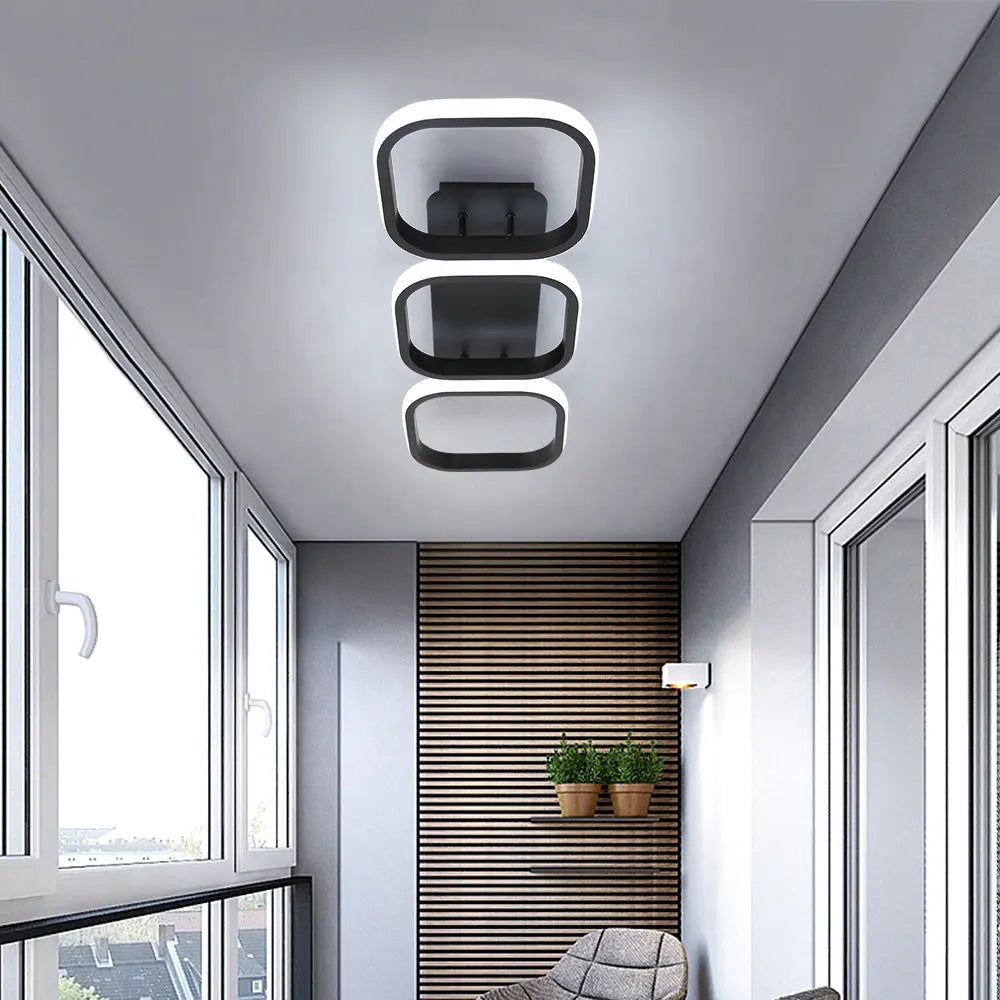 Lustra LED VERTEX Grid Patrate Paralele, 40W, 3 Patrate Lumina Rece/Calda/Neutra, Negru