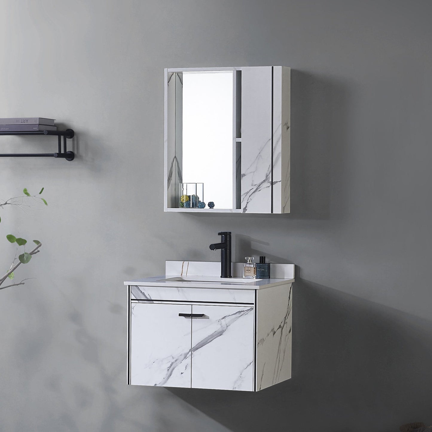 Set Mobilier pentru Baie 80x48cm 3 Piese Negru Alb