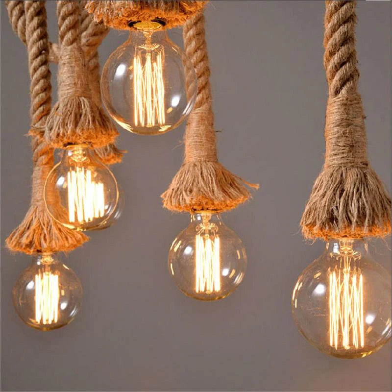 Lustra Vintage LV102, 2xE27, Rustic, Sfoara si Metal, 150cm, Suport Negru