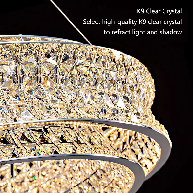 Lustra LED cu Telecomanda, LLC160/750X350CH, Cristal si Metal, 71W, Dimabila, Inaltime Reglabila, Lumina Rece/Calda/Neutra, Iluminat Luxos