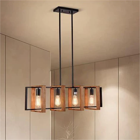 Lustra Vintage LV560/4BK, 4XE27, Rustic Barn, Lemn si Metal, 85cm, Negru