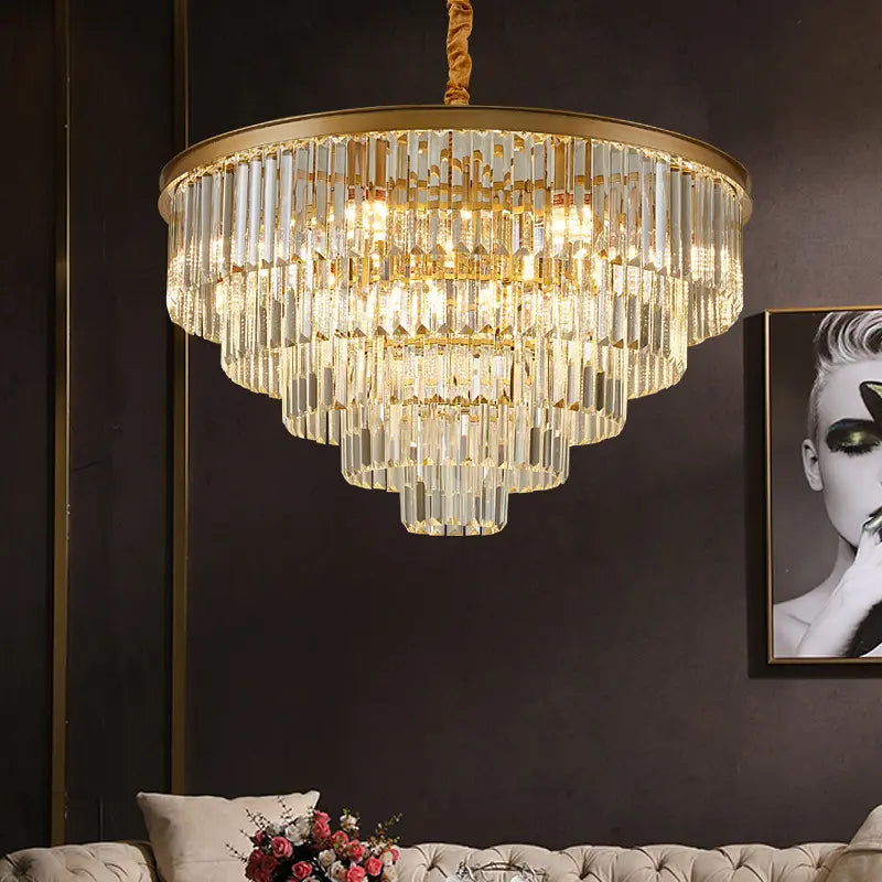 Candelabru Cristal CHAMBORD Eleganza 8xE14, Diametru 48cm, Auriu Mat, Inaltime Reglabila