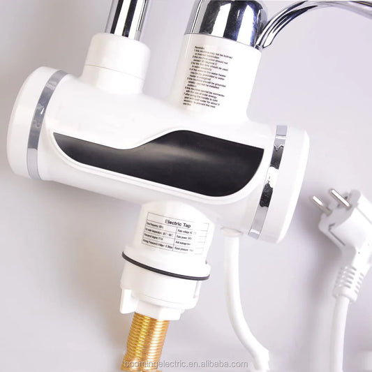 Robinet Electric cu Incalzire Instantanee a Apei, Afisaj Temperatura LED, Orizontal cu Montaj pe Chiuveta/Cada, Putere 3000 W, Apa Calda 30°C-60°C, Alb, Z007XDT