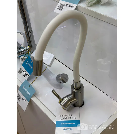 Baterie cu Pipa Flexibila, Inox SUS304, Satinat si Alb, CF025WH – culoare albă – RegalStore, iluminat interior