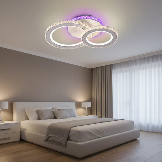 Lustra LED cu telecomanda si cristal NOVA ROTONDA RGB, 43W, 2 Cercuri, lumina Rece/Calda/Neutra, Dimabila, Alb