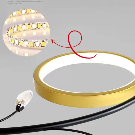 Lustra LED cu Telecomnda KARINA, 61W, 6 Elemente, Lumina Calda/Rece/Neutra, Dimabila, Auriu