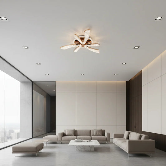 Lustra LED CHARM Eleganza cu telecomanda si cristal, 44W, Ø50cm, 3 Surse, Lumina Rece/Calda/Neutra, Dimabila, Auriu