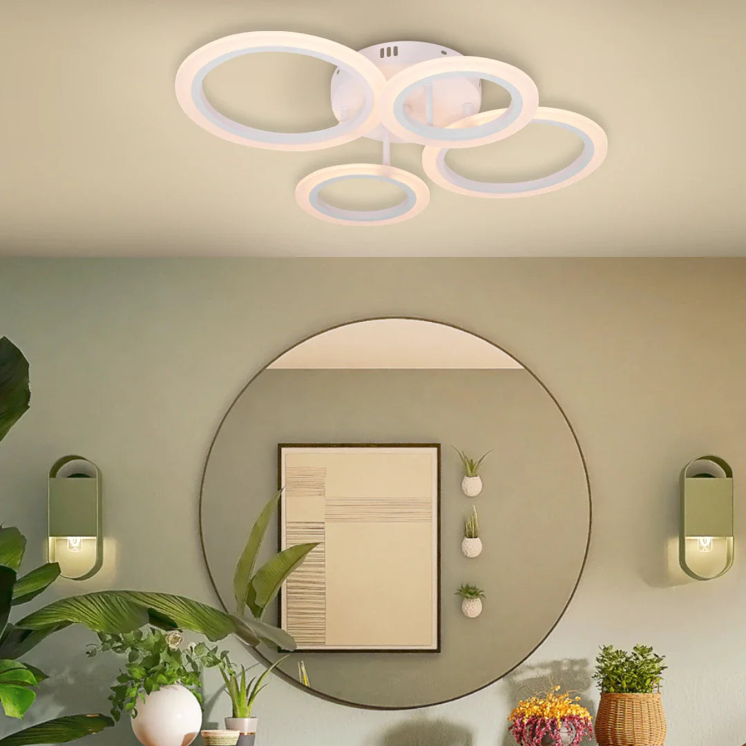 Lustra LED Telecomanda 44W Alb BETTY - 4 Cercuri, Dimabila, Lumina Rece/Calda/Neutra