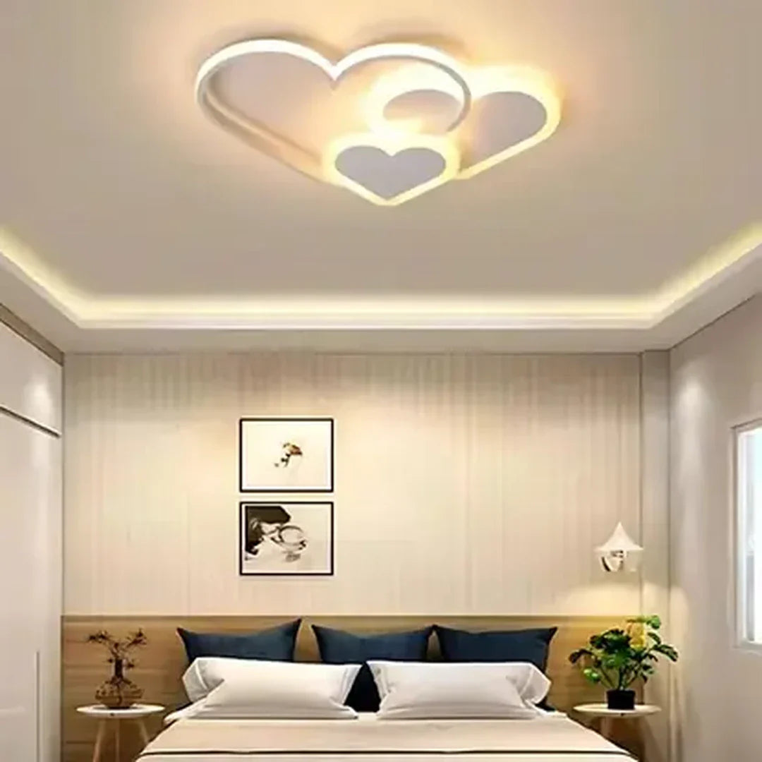 Lustra LED cu Telecomanda AMI, 50W, 3 Inimi, lumina Rece/Calda/Neutra, Dimabila, Alb