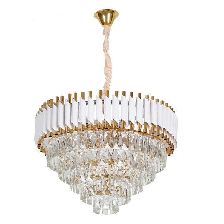 Candelabru Cristal VERSAILLES Eleganza 7x E14, Diametru 49cm, Auriu Lucios si Alb, Inaltime Reglabila – culoare aurie, c