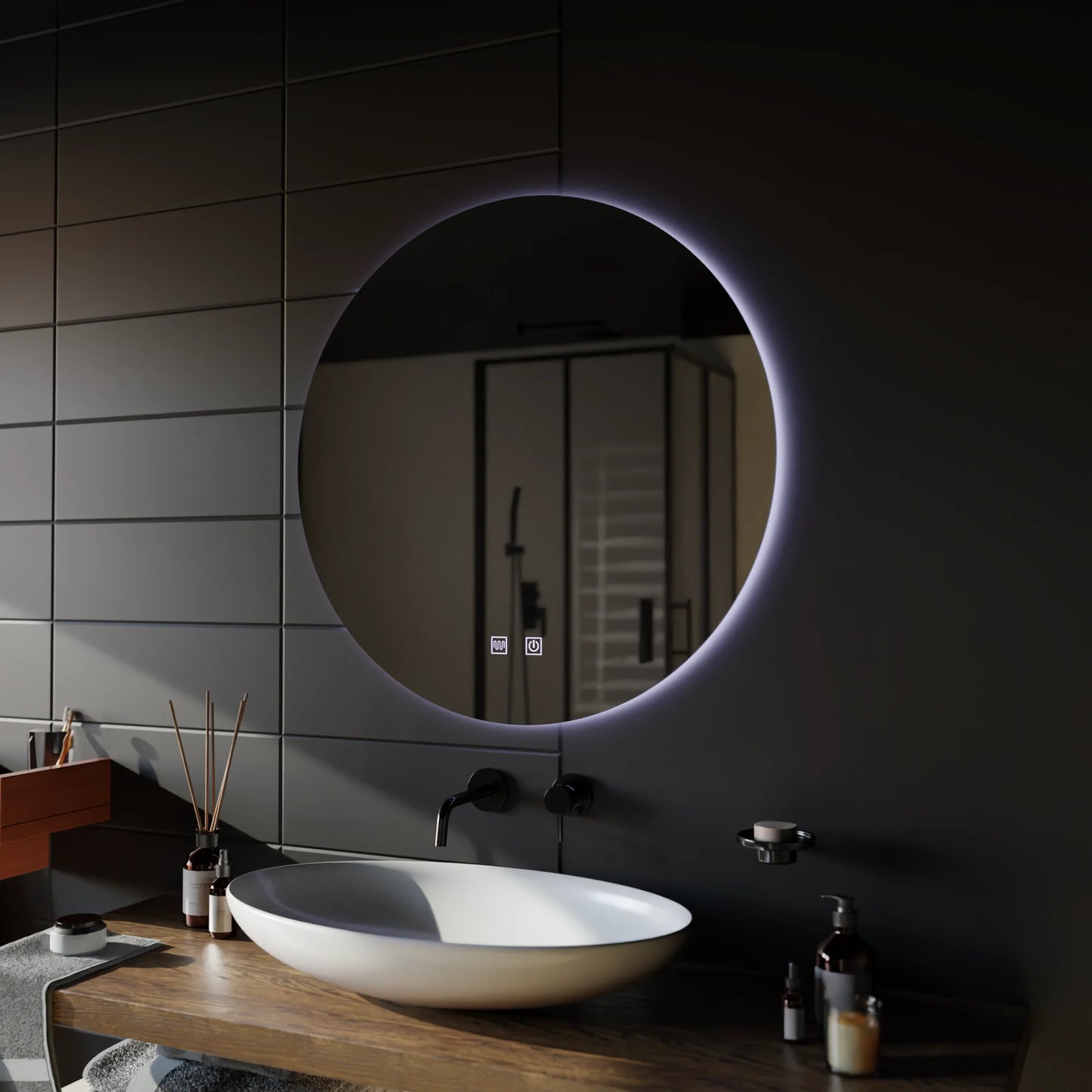 Oglinda LED Rotunda, 50cm, Isolda,Touch, Sistem Dezaburire, Lumina Rece 6000k